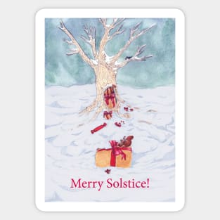 Woodland creatures + Merry Solstice Sticker